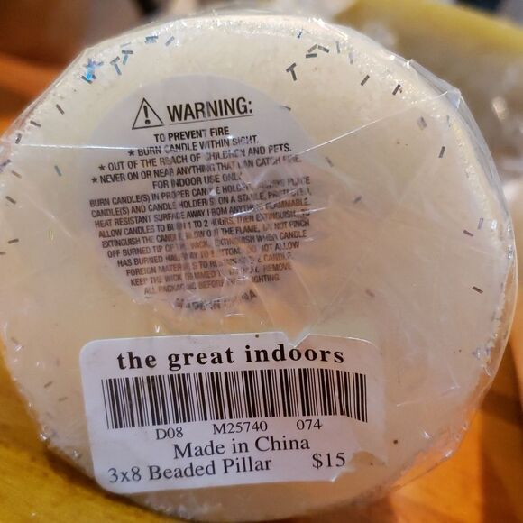 The Great Indoors. NWT. 2 White Beaded 8×3 Pillars. Unscented Candles. - Picture 5 of 7